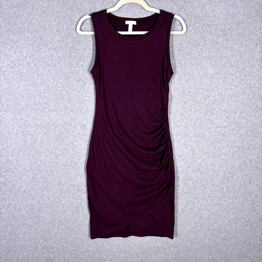 Leith Ruched Bodycon Pencil Dress Small Purple Wrap Jersey Stretch Minimal Basic